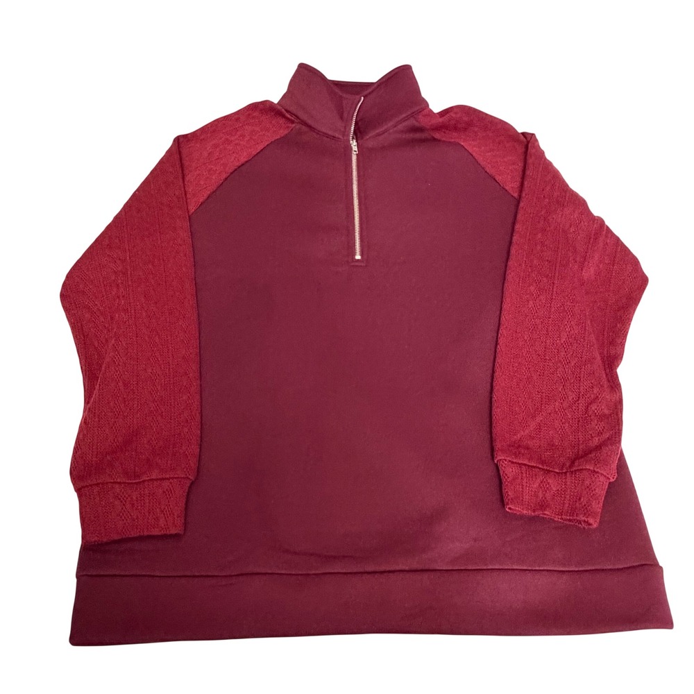Zeagoo Quarter Zip Sweatshirt Womens Large Burgundy Cable Knit Sleeve Mock Neck